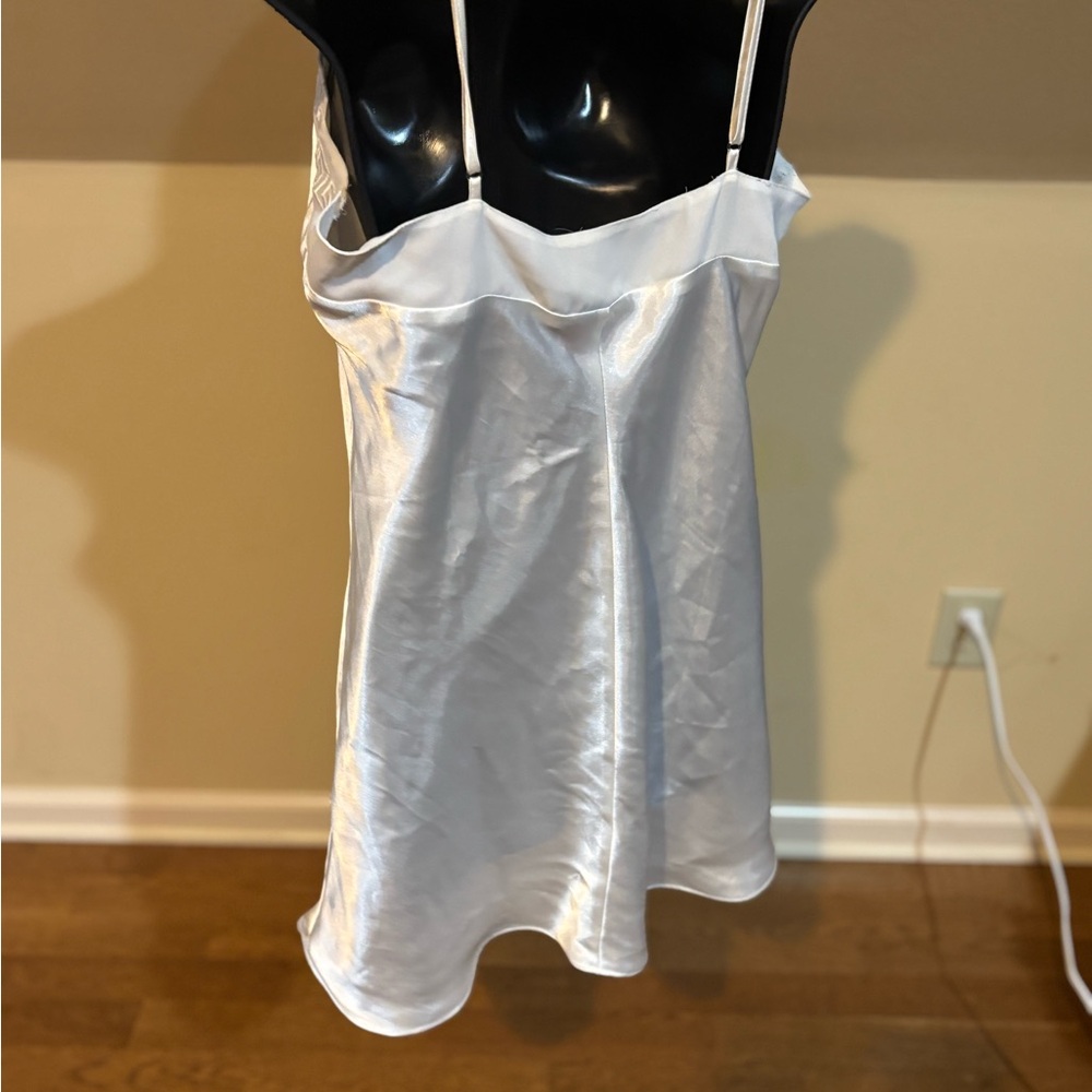 Vintage Vertigineux White Satin Slip Dress Greek Key Trim Y2K Size L - Picture 3 of 10